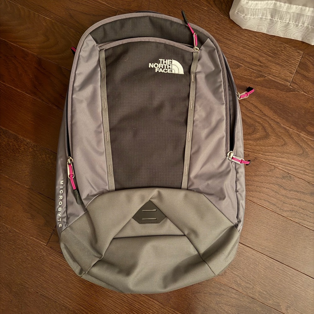 The North Face Microbyte Gray and Pink Backpack